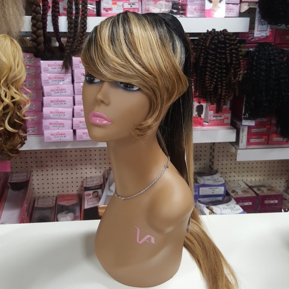 Bang and ponytail